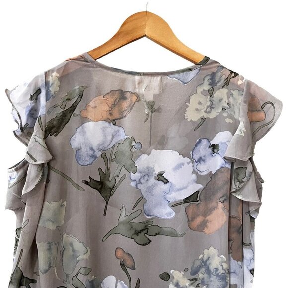 Lost + Wander Women Light Gray Floral Cold Shoulder Split Neck Blouse Top Size S - Picture 9 of 10